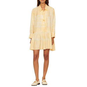 sandro Tie Dye Long Sleeve Silk Dress Yellow Size 36